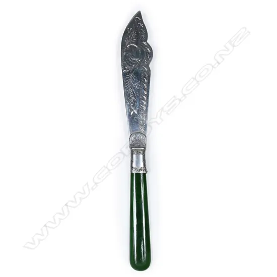 Frank Grady (Wellington) silver and greenstone butter knife,